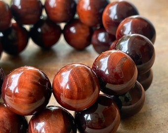 Red Tiger’s Eye Big Bead Bracelet 15 - 16 MM sphere beads AAA Grade Crystals