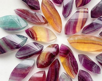 Candy Fluorite HQ Twisted Freeform,  Light Blue, Green, Pink , Yellow Fluorite Diamond Flame