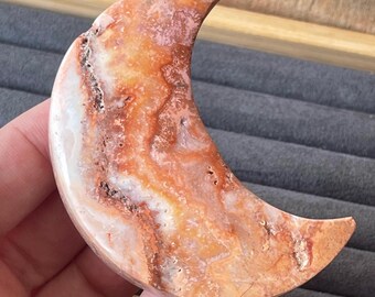 Pink Crazy Lace Agate Large Moon, Indonesian Natural Druzy Agate (40)