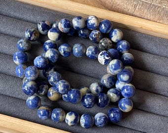 Sodalite Bracelet - 11mm UV Beads, Crystal Stretch Layering Jewelry