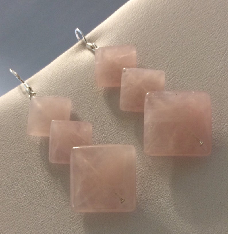 Sterling Silver Rose Quartz drop Earrings. image 0