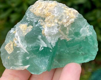 Snowflake Sea Green Fluorite Rough – Natural Gemstone Crystal Raw Chunk, Collector Display Mineral Specimen, Feather Fluorite Stone (222)