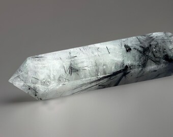 Black Tourmaline in Quartz Tower • Root and Crown Chakra • Natural Black & White Crystal