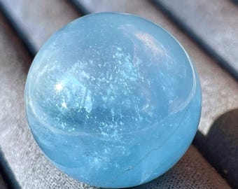 Aquamarine Sphere with a Chatoyant Confetti flash, Gemmy Blue aquamarine ball, AAA Grade Aquamarine