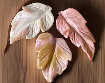 Alashan Agate Leaf Hand carving, Leafy Crystal figurine, Natural Pink Crystal
