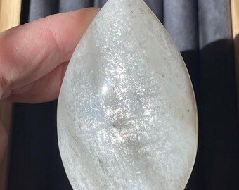 Moonstone Teardrop Flame, White Moonstone with Blue & Rainbow Flash, Beautiful Crystal Gifts