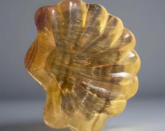 Yellow Fluorite Crystal Bowl, Bicolor Orange Rainbow Fluorite trinket Dish, Jewelry Display