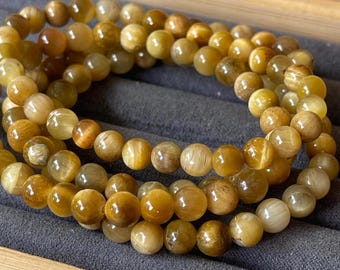 Jelly Honey Tiger Eye Crystal Bracelet - 6.5mm Beads, Chatoyant Colorful Gemstone Beads, Layering Stacking Jewelry Gift