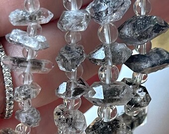 Herkimer Diamond Bracelet , Black Herkimer, Salt and Pepper Herkimer Bracelet, AAA Grade Crystal Gifts, Rare Crystals