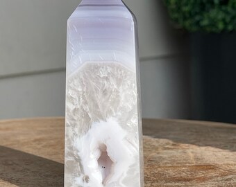Sugar Druzy Agate Tower with a Quartz and Beautiful Banding