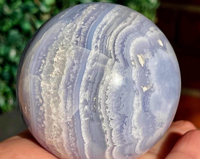Featured listing image: Blue Lace Agate Statement Sphere - HQ Natural Rare Agate, Unique Blue Lace XXL Orb, Collectors Crystal Ball (44)