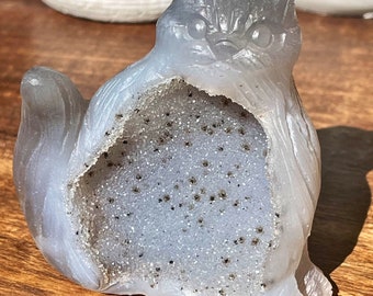Druzy Agate Carved XL Cat | Crystal Carvings | Agate Cat | Druzy Agate Animal Carvings