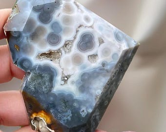 8th Vein Blue Ocean Jasper Faceted Heart, Madagascar Jelly Bubble Jasper Collectors Crystal - #68
