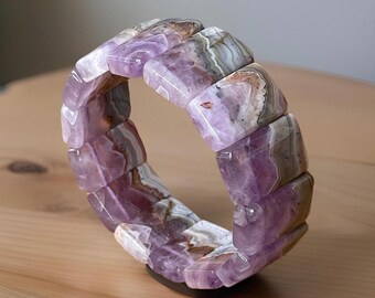 Amethyst Lace Agate Soft Bangle Bracelet - #2, High Quality Handmade Crystal Jewelry