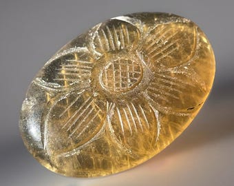 Yellow Fluorite Floral Palmstone Handcarved, Gemmy HQ Fluorite Polished Flat back Cabochon Crystal Gem (7)