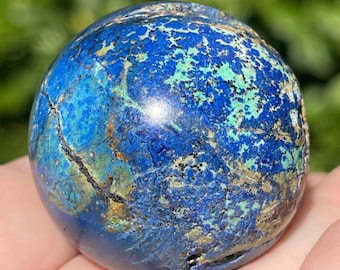 Natural Azurite–Malachite Sphere with Limonite Matrix, Rare Copper ore Orb, Blue & Green Mineral Ball ( 487)