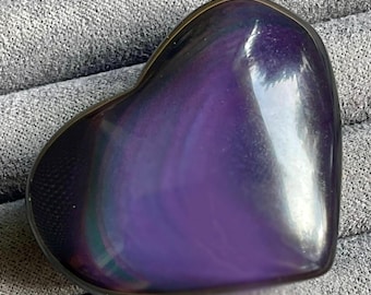Rainbow Velvet Obsidian Heart Crystal , Beautiful Purple Flashing Obsidian