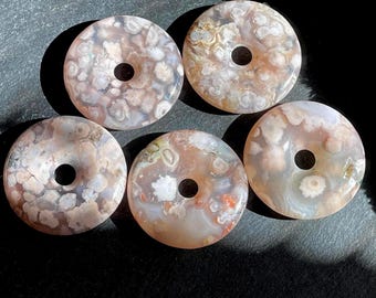 Flower Agate Crystal Donut • Natural Pink Flower Agate Circle Pendant