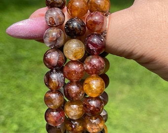 Golden Healer Fire Quartz Bracelet, Dark, Light golden red beads, Crystal Beaded bracelets