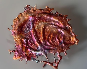 Flame Michigan Copper Art: Signed metal artwork, Iridescent copper splash sculpture - 5.7 inches
