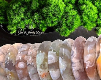 Flower Agate Donut | Pink flower Agate Round Pendant carving | Crystal Donuts | Crystal Sphere Stand