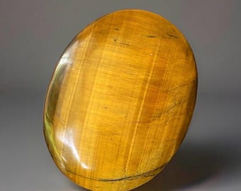 Tigers Eye Palmstone,  Natural Chatoyant Travel Crystal, Polished Tigers Eye Pocket Stone