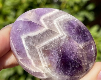 Amethyst HQ Palmstone, Natural Purple Phantom Amethyst for Cabinet Display, Unique Collector Decor Piece, Crystal Pocket Rock(410)