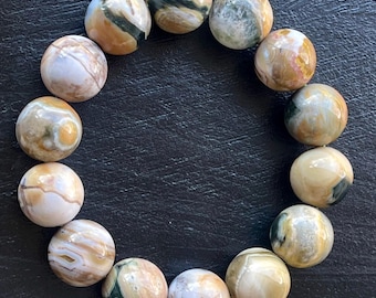 8th Vein Ocean Jasper Bracelet 15/16mm beads, Orbicular Ocean Jasper, old stock, collectors edition jewelry