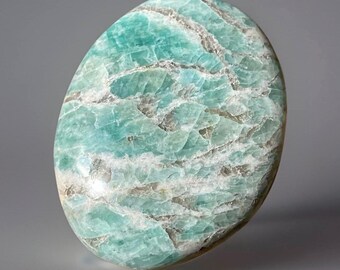 Amazonite Flat Palmstone: Ocean Blue Amazonite and Smoky Quartz Medallion