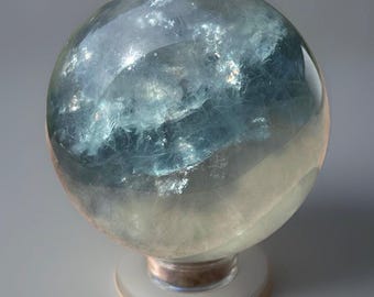 Mica Fluorite Sphere, Sea Blue Green Fluorite Crystal, Metaphysical Home decor, Rainbow Fluorite Ball