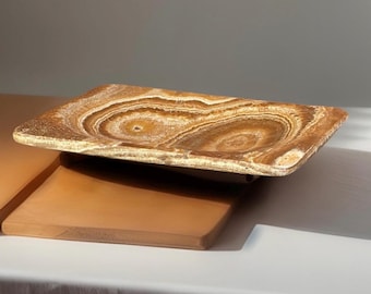 Banded Aragonite Crystal Tray, Natural Stone Trinket Dish, Earthy Home Decor