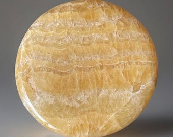 Orange Mango Calcite XXL Cookie Flat: Colorful Crystal Disk, Polished Gemstone Round Stone (477)