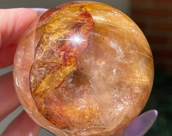 Dendritic Golden Healer Quartz Sphere with Fire Quartz and Asterism- No.8