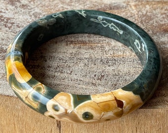 KABAMBY Ocean Jasper Bangle Bracelet with Pink Orange Orbs, Orbicular Ocean Jasper old stock collectors edition jewelry