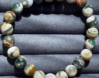 8th 1st Vein Old Stock Ocean Jasper Beaded Bracelet, Orbicular Ocean Jasper collectors edition Colorful beads, Rare Crystal Bracelet