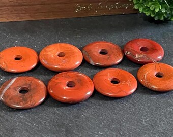 Red Jasper Crystal Donut, Natural Gemstone Circle Pendant, Unique Crystal Sphere Holder carved from Jasper