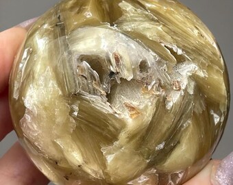 Yellow Gem Lepidolite Sphere, Golden Mica XL Sphere with a druzy Pocket, AAA Quality Rare Crystal Lepidolite