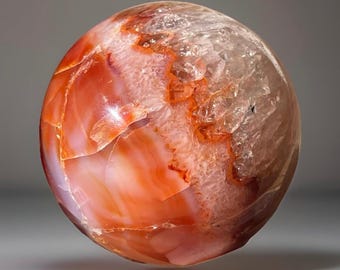 Carnelian & Quartz Crystal Sphere, Unique Crystal Ball, Red Carnelian Agate (450)