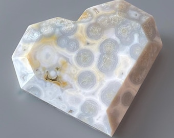 8th Vein Blue Ocean Jasper Heart, Collectors Madagascar Ocean Jasper Self standing Faceted Carving (45)