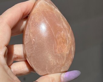 Peach Moonstone Crystal Flame Teardrop - High Quality Natural Unique Collectors Crystal - Golden Confetti Moonstone