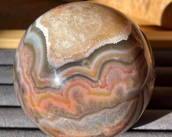 Crazy Lace Agate Sphere: Intricate Banded Agate from Chihuahua, Mexico, Natural Pink Grey Moody Orb, Collector Crystal Display Piece