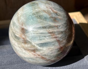 Aquamarine XL Sphere with Hematite veining and Biotite Mica, Polished Mineral Specimen Ball, Collector’s Crystal (451)