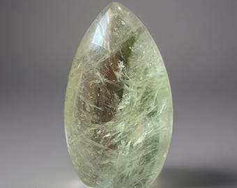 Prasiolite Teardrop Flame, Green Amethyst Gemmy Large Freeform, Meditation & Self Care Gift, Crystal Grids Gem, Rainbow Green Quartz
