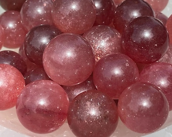 Strawberry Quartz Sphere - Rare Confetti Sparkling Deep Pink Mini Crystal Sphere - High Quality Natural Specimen - Tanzberry Quartz