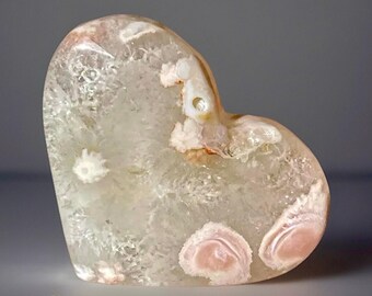 Pink Flower Agate Large Heart - High Quality Natural Crystal - No. 29
