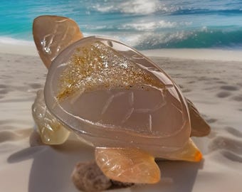 Druzy Agate Sea Turtle • Natural Crystal Carving