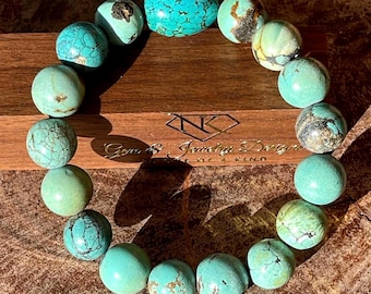 Turquoise Bracelet - Stretchy 12mm 18mm beads, Collector’s edition Unique Handmade Jewelry