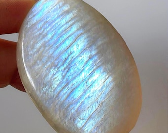 Green Moonstone Palmstone with Electric BLUE Flash • High Quality Natural Silky Sage Moonstone • Rare Crystal Find • Travel Rocks