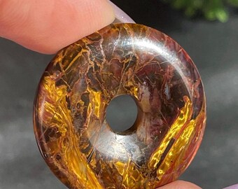 Pietersite Crystal Donut, Natural Gemstone Circle Pendant, Unique Carved Crystal Sphere Stand
