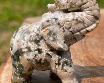 Madagascar Ocean Jasper Elephant Carving , Orbicular Jasper Animals , Orb Ocean Jasper